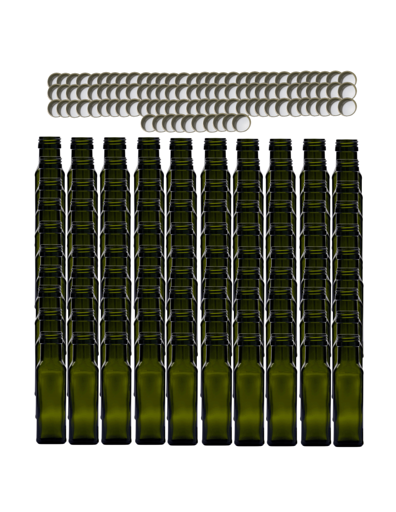 Szklane butelki na alkohol - galoniki - Butelki 100 ml maraski kwadratowe zielone na oliwę fi31 100szt NAKRĘTKI - product b2b.wamar.biz 2