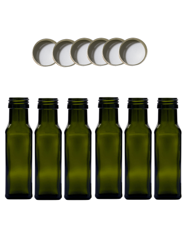 Butelki 100 ml maraski kwadratowe zielone na olej oliwę fi31 6szt NAKRĘTKI - product 2