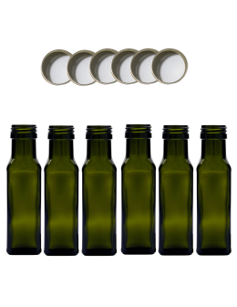 Butelki 100 ml maraski kwadratowe zielone na olej oliwę fi31 6szt NAKRĘTKI - product 2