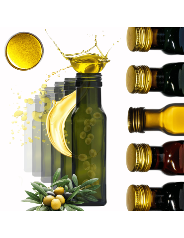 Butelki 100 ml maraski kwadratowe zielone na olej oliwę fi31 10szt NAKRĘTKI