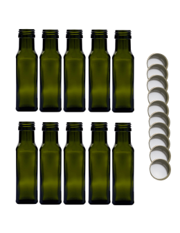Butelki 100 ml maraski kwadratowe zielone na olej oliwę fi31 10szt NAKRĘTKI - product 2