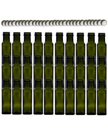 Butelki 100 ml maraski kwadratowe zielone na olej oliwę fi31 30szt NAKRĘTKI - product 2