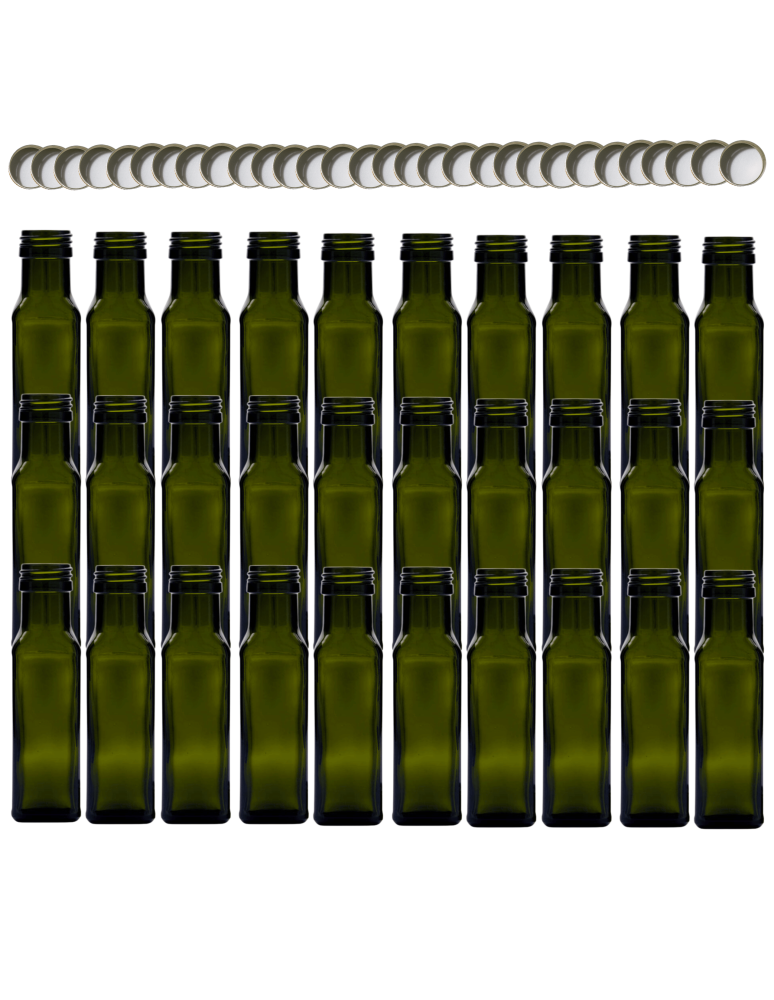 Szklane butelki na alkohol - galoniki - Butelki 100 ml maraski kwadratowe zielone na olej oliwę fi31 30szt NAKRĘTKI - product b2b.wamar.biz 2