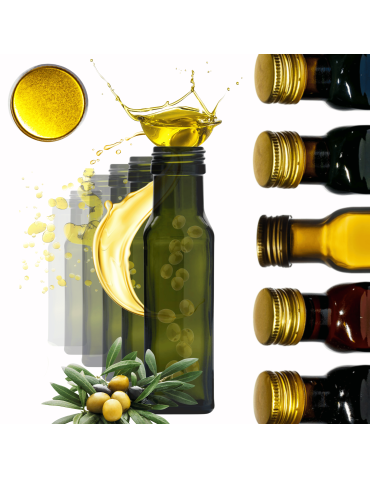 Butelki 100 ml maraski kwadratowe zielone na olej oliwę fi31 60szt NAKRĘTKI
