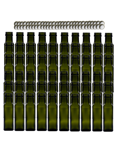 Butelki 100 ml maraski kwadratowe zielone na olej oliwę fi31 60szt NAKRĘTKI - product 2