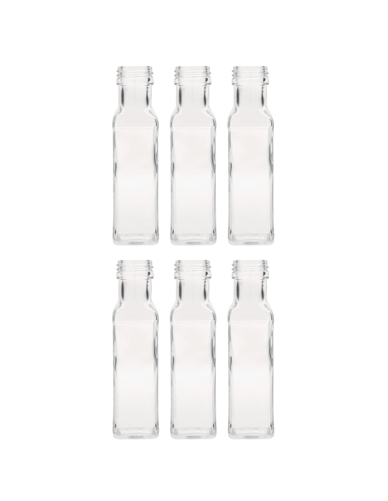 Szklane butelki na alkohol - galoniki - Butelki 100 ml maraski kwadratowe soki na olej oliwę fi31 6szt BEZ NAKRETEK - product b2b.wamar.biz 2