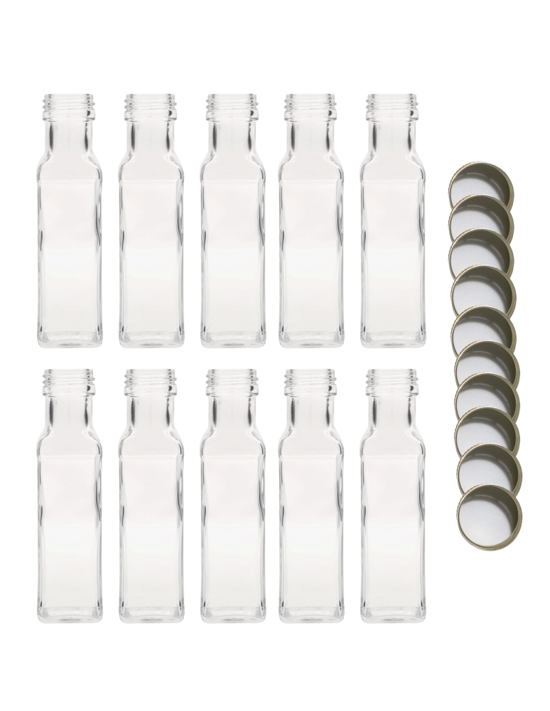 Szklane butelki na alkohol - galoniki - Butelki 100 ml maraski kwadratowe soki na olej oliwę fi31 10szt NAKRĘTKI - product b2b.wamar.biz 2