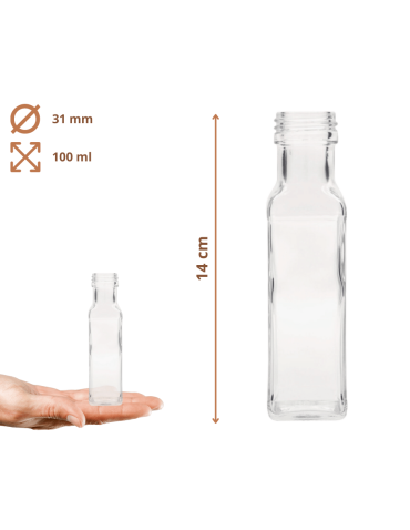 Szklane butelki na alkohol - galoniki - Butelki 100 ml maraski kwadratowe soki na olej oliwę fi31 10szt NAKRĘTKI - product 3