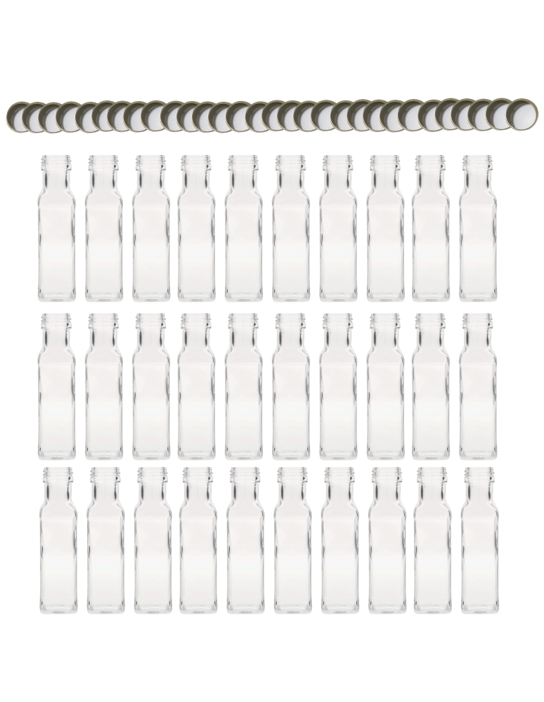 Szklane butelki na alkohol - galoniki - Butelki 100 ml maraski kwadratowe soki na olej oliwę fi31 30szt NAKRĘTKI - product b2b.wamar.biz 2