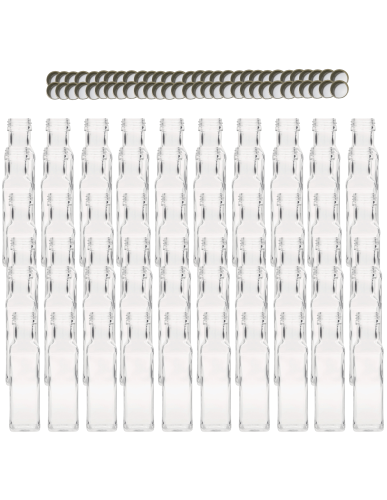 Szklane butelki na alkohol - galoniki - Butelki 100 ml maraski kwadratowe soki na olej oliwę fi31 60szt NAKRĘTKI - product b2b.wamar.biz 2