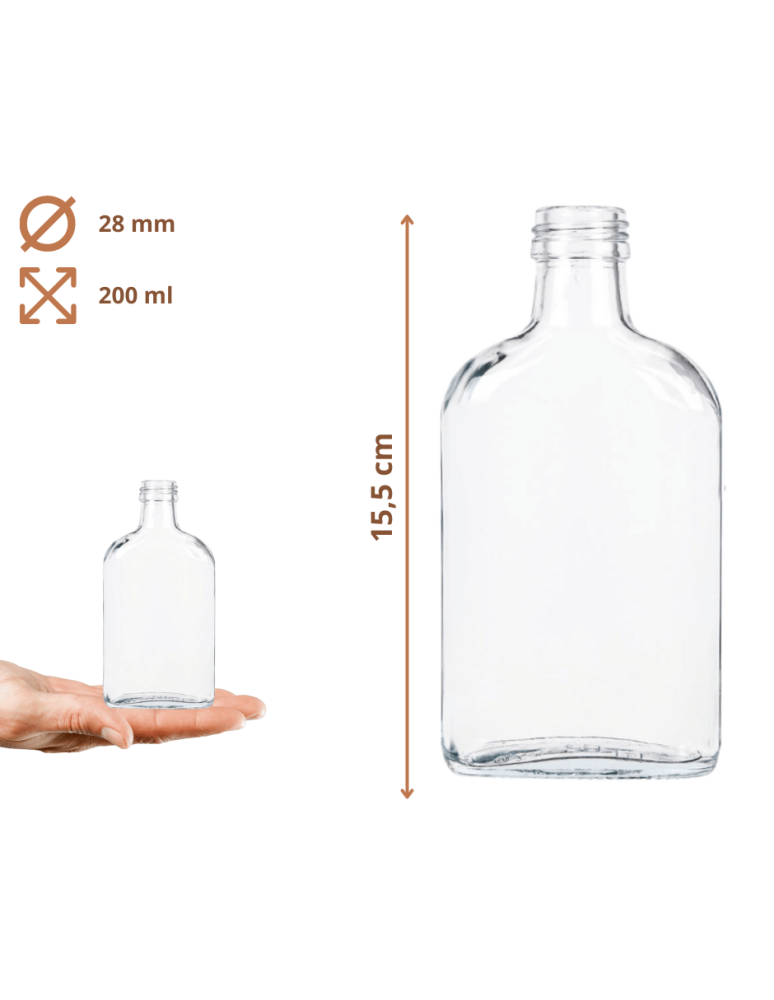 Szklane butelki na alkohol - galoniki - Butelki 200 ml piersiówki kieszonkowe na sok nalewki fi28 6szt BEZ NAKRETEK - product b2b.wamar.biz 3