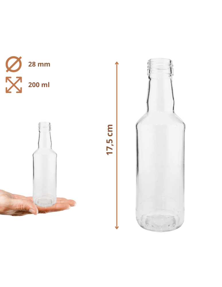 Szklane butelki na alkohol - galoniki - Butelki 200 ml na sok nalewkę syrop tradycyjne fi28 60szt NAKRĘTKI - product b2b.wamar.biz 3