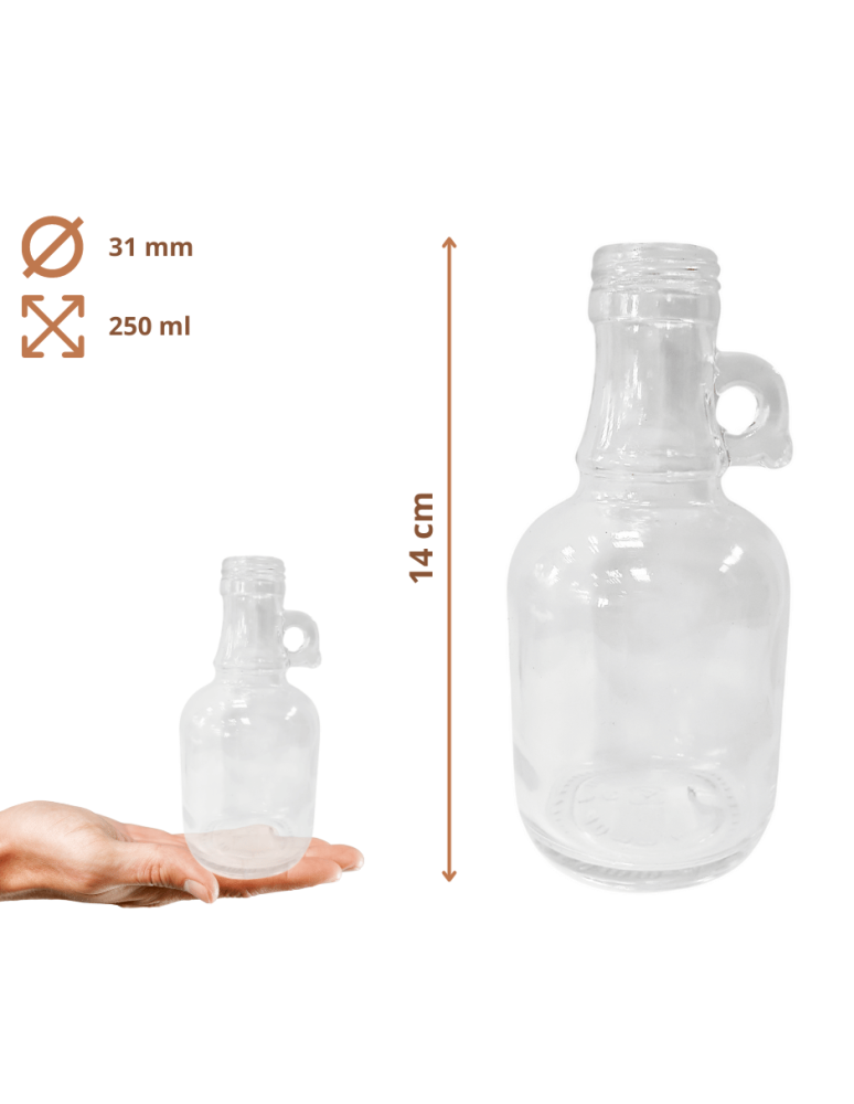 Szklane butelki na alkohol - galoniki - Butelki 250 ml galon z uchwytem soki na olej oliwę fi31 100szt NAKRĘTKI - product b2b.wamar.biz 3