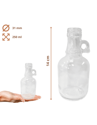 Szklane butelki na alkohol - galoniki - Butelki 250 ml galon z uchwytem soki na olej oliwę fi31 60szt NAKRĘTKI - produkt 3