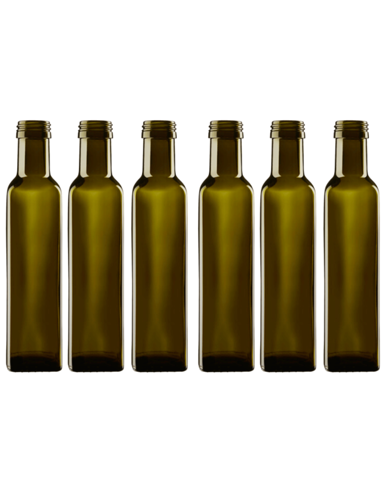 Szklane butelki na alkohol - galoniki - Butelki 250 ml maraski kwadratowe zielone oliwa fi31 6szt BEZ NAKRETEK - product b2b.wamar.biz 2