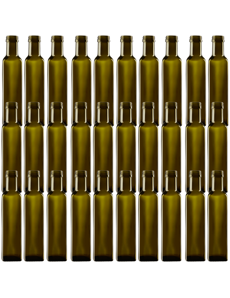 Szklane butelki na alkohol - galoniki - Butelki 250 ml maraski kwadratowe zielone oliwa fi31 30szt BEZ NAKRETEK - product b2b.wamar.biz 2