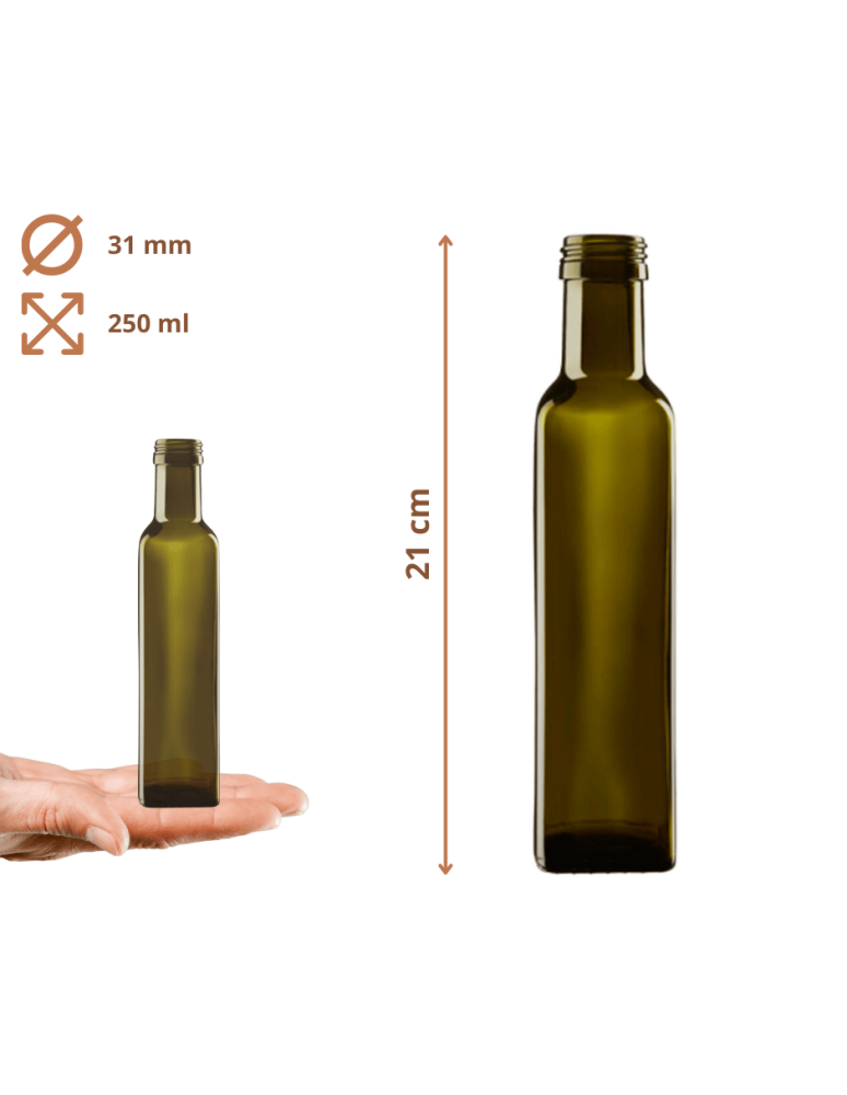 Szklane butelki na alkohol - galoniki - Butelki 250 ml maraski kwadratowe zielone oliwa fi31 60szt BEZ NAKRETEK - product b2b.wamar.biz 3