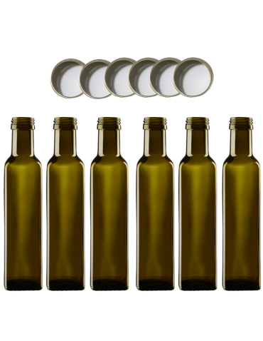 Butelki 250 ml maraski kwadratowe zielone na olej oliwę fi31 6szt NAKRĘTKI - product 2