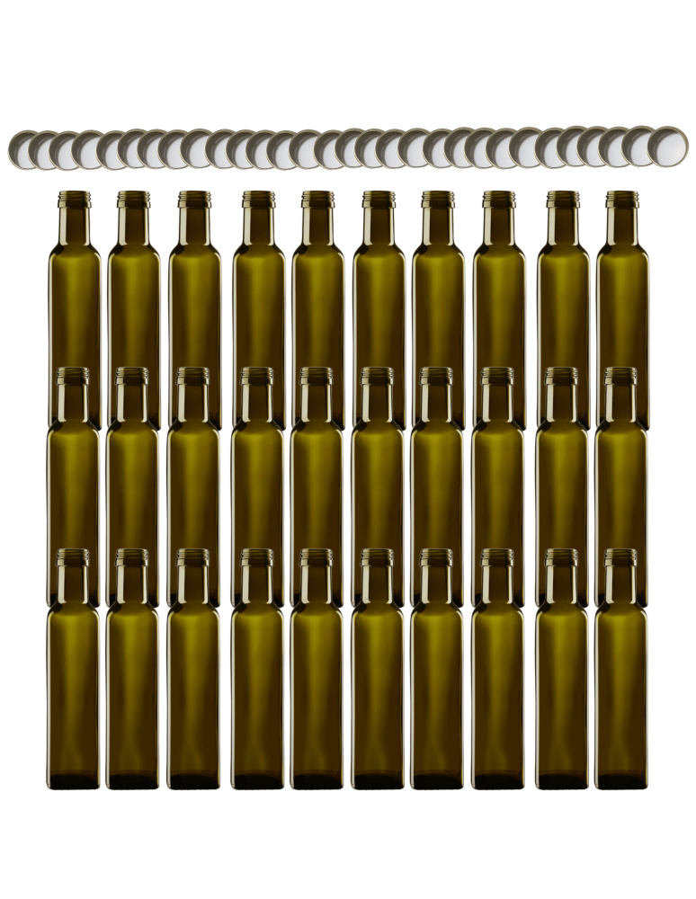 Szklane butelki na alkohol - galoniki - Butelki 250 ml maraski kwadratowe zielone na olej oliwę fi31 30szt NAKRĘTKI - produkt b2b.wamar.biz 2