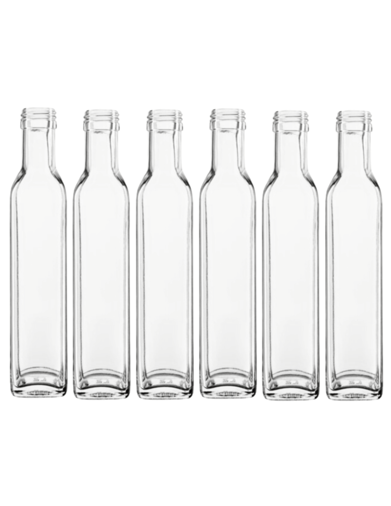 Szklane butelki na alkohol - galoniki - Butelki 250 ml maraski kwadratowe soki na olej oliwę fi31 6szt BEZ NAKRETEK - product b2b.wamar.biz 2