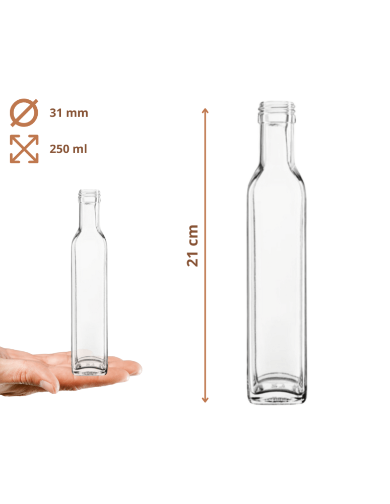 Szklane butelki na alkohol - galoniki - Butelki 250 ml maraski kwadratowe soki na olej oliwę fi31 100szt NAKRĘTKI - product b2b.wamar.biz 3