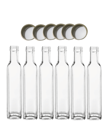 Butelki 250 ml maraski kwadratowe soki na olej oliwę fi31 6szt NAKRĘTKI - produkt 2