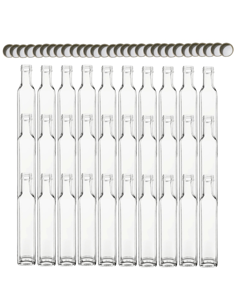 Szklane butelki na alkohol - galoniki - Butelki 250 ml maraski kwadratowe soki na olej oliwę fi31 30szt NAKRĘTKI - product b2b.wamar.biz 2