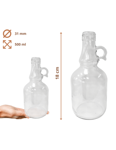 Szklane butelki na alkohol - galoniki - Butelka 500 ml galon z uchwytem soki sok na olej fi31 1szt BEZ NAKRETKI - product 3