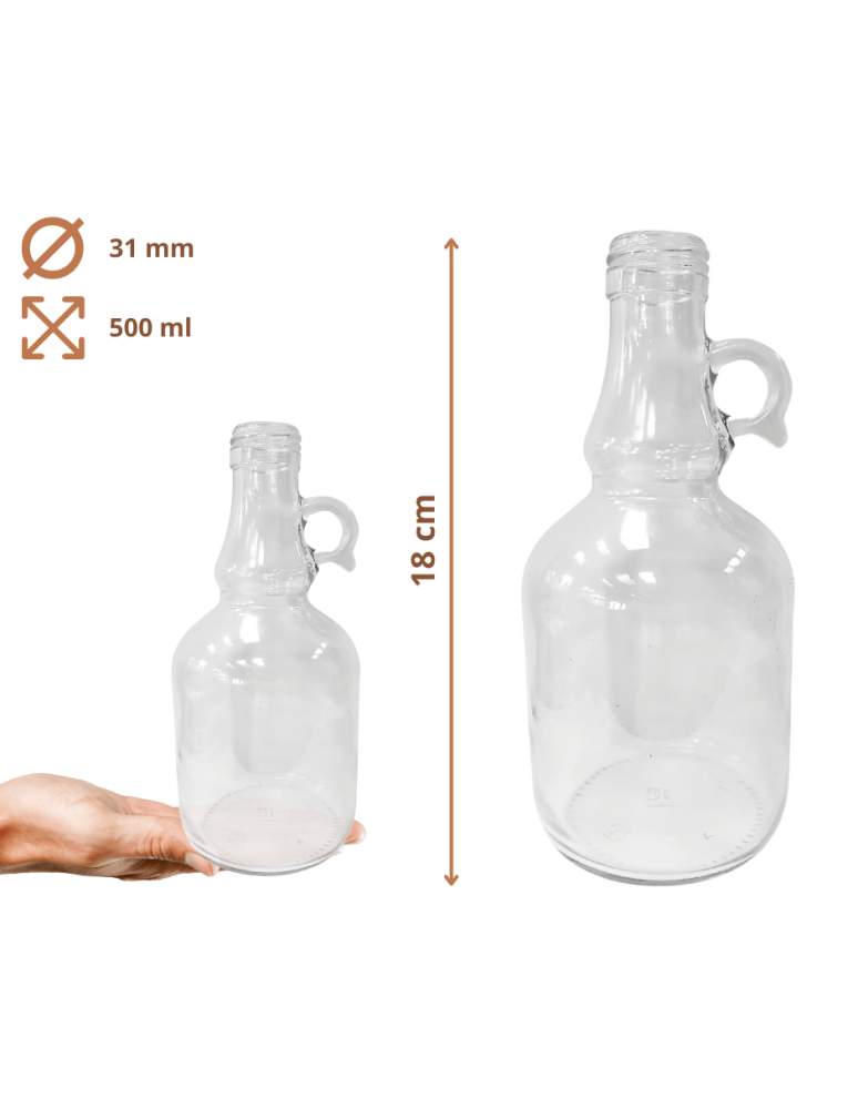 Szklane butelki na alkohol - galoniki - Butelka 500 ml galon z uchwytem soki sok na olej fi31 1szt BEZ NAKRETKI - product b2b.wamar.biz 3