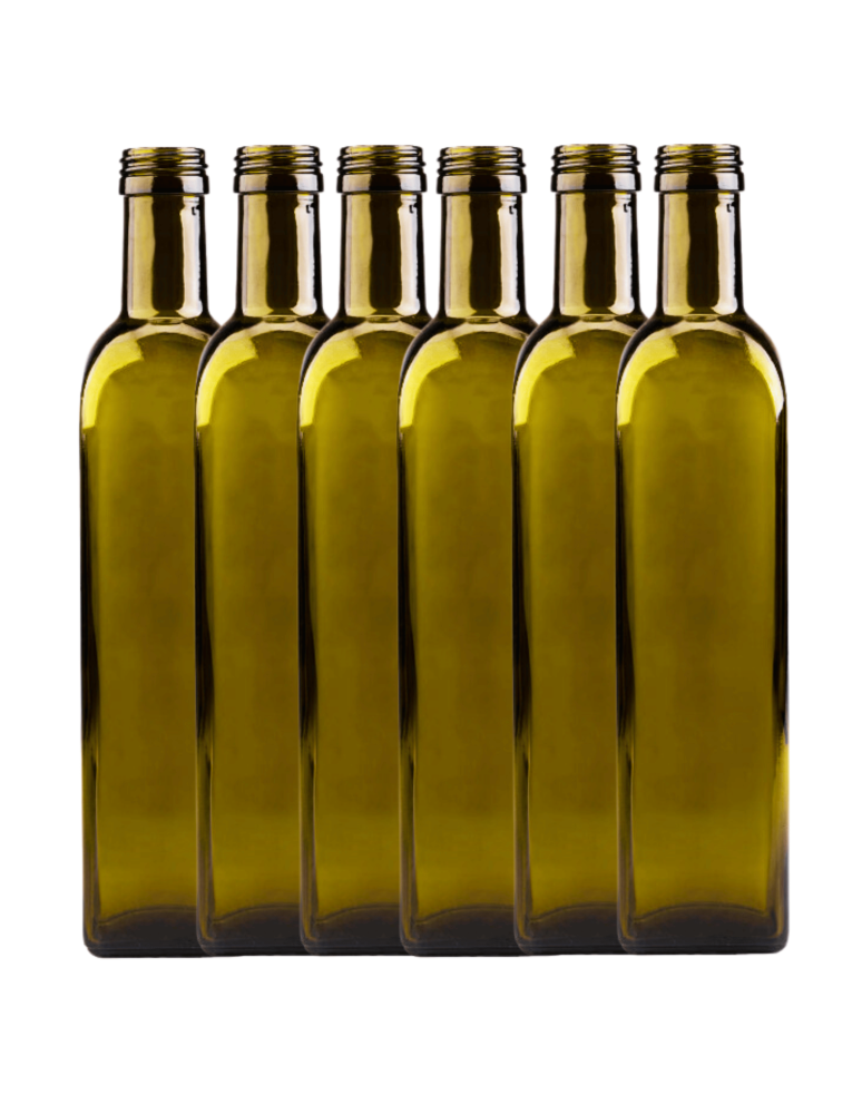 Szklane butelki na alkohol - galoniki - Butelki 500 ml maraski kwadratowe zielone na oliwę fi31 6szt BEZ NAKRETEK - product b2b.wamar.biz 2