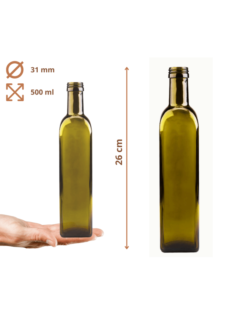 Szklane butelki na alkohol - galoniki - Butelki 500 ml maraski kwadratowe zielone na olej oliwę fi31 100szt NAKRĘTKI - product b2b.wamar.biz 3