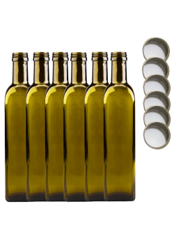 Butelki 500 ml maraski kwadratowe zielone na olej oliwę fi31 6szt NAKRĘTKI - product 2