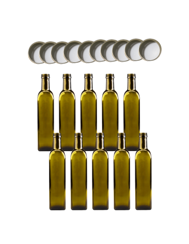 Butelki 500 ml maraski kwadratowe zielone na olej oliwę fi31 10szt NAKRĘTKI - product 2