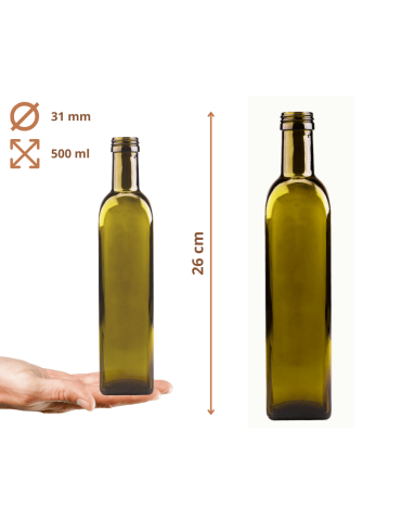 Szklane butelki na alkohol - galoniki - Butelki 500 ml maraski kwadratowe zielone na olej oliwę fi31 10szt NAKRĘTKI - product 3