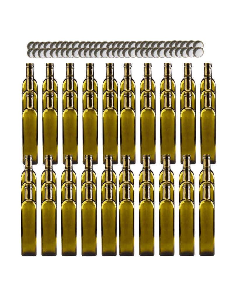 Szklane butelki na alkohol - galoniki - Butelki 500 ml maraski kwadratowe zielone na olej oliwę fi31 60szt NAKRĘTKI - produkt b2b.wamar.biz 2