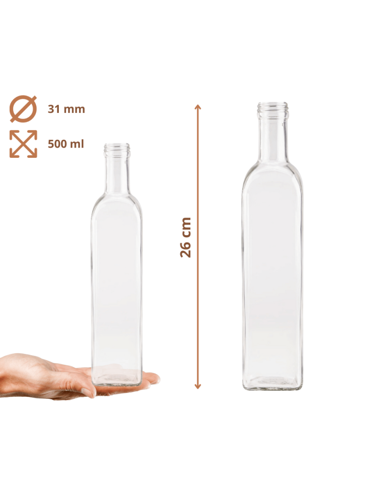 Szklane butelki na alkohol - galoniki - Butelki 500 ml maraski kwadratowe soki na olej oliwę fi31 30szt BEZ NAKRETEK - product b2b.wamar.biz 3