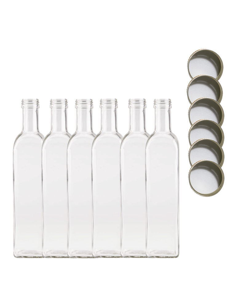 Szklane butelki na alkohol - galoniki - Butelki 500 ml maraski kwadratowe soki na olej oliwę fi31 6szt NAKRĘTKI - product b2b.wamar.biz 2