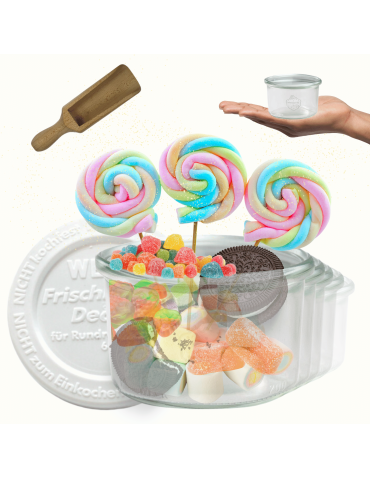 Słoiki Weck 200ml pucharek MOLD żaroodporne plastikowe wieka MIARKA 6szt