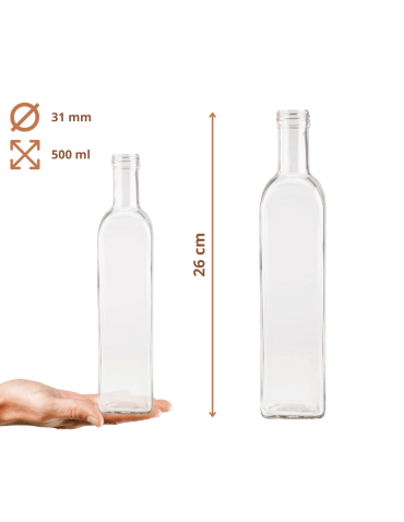 Szklane butelki na alkohol - galoniki - Butelki 500 ml maraski kwadratowe soki na olej oliwę fi31 60szt NAKRĘTKI - product 3