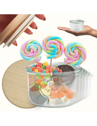 Słoiki Weck 200ml pucharek MOLD żaroodporne drewniane wieka 6szt SOLIDNE