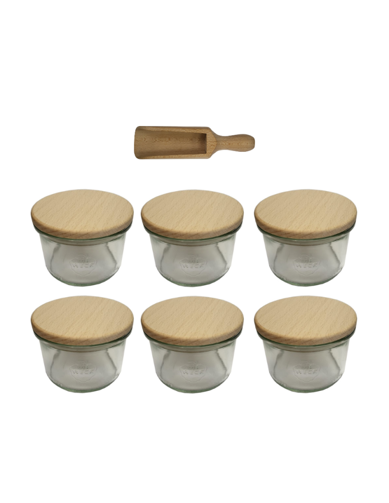 Słoiki weck - Słoiki Weck 200ml pucharek MOLD żaroodporne drewniane wieka 6szt miarka - product b2b.wamar.biz 2