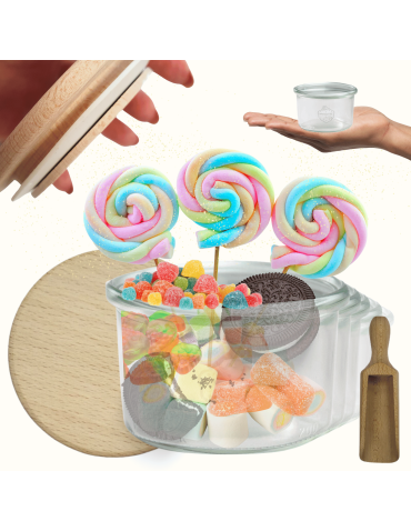 Słoiki Weck 200ml pucharek MOLD żaroodporne drewniane wieka 12szt miarka