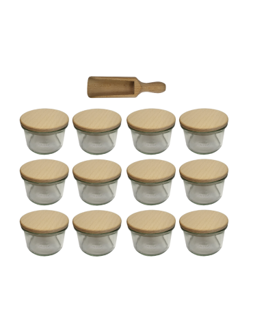 Słoiki Weck 200ml pucharek MOLD żaroodporne drewniane wieka 12szt miarka - product 2