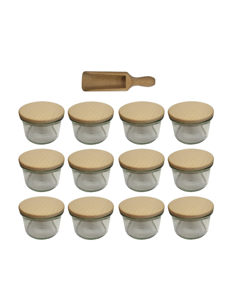 Słoiki weck - Słoiki Weck 200ml pucharek MOLD żaroodporne drewniane wieka 12szt miarka - product b2b.wamar.biz 2
