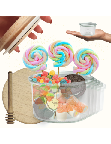 Słoiki Weck 200ml pucharek MOLD żaroodporne drewniane wieka 12szt nabierak