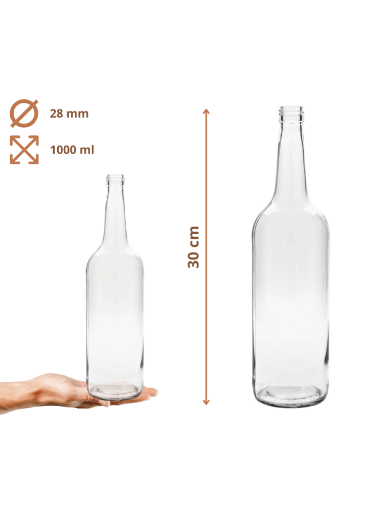 Szklane butelki na alkohol - galoniki - Butelki 1000 ml 1L na sok nalewkę syrop ocet tradycyjne fi28 60szt BEZ NAKRETEK - product b2b.wamar.biz 3