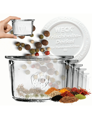 Słoiki Weck 80ml przetwory MOLD żaroodporne weki plastikowe wieka 6szt