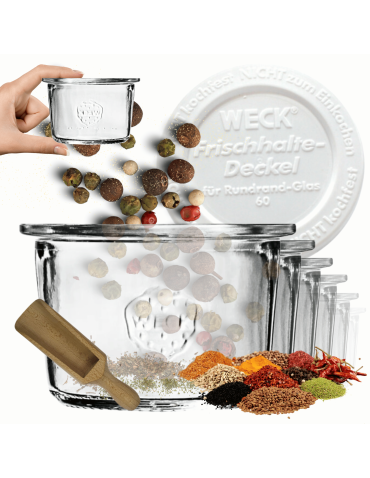 Słoiki Weck 80ml przetwory MOLD żaroodporne plastikowe wieka MIARKA 6szt