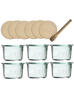 Słoiki Weck 80ml przetwory MOLD żaroodporne drewniane wieka 6szt nabierak - produkt 2