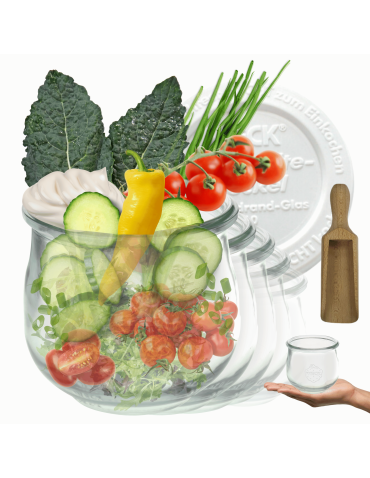 Słoiki Weck 370ml przetwory TULIP żaroodporne plastikowe wieka MIARKA 12szt